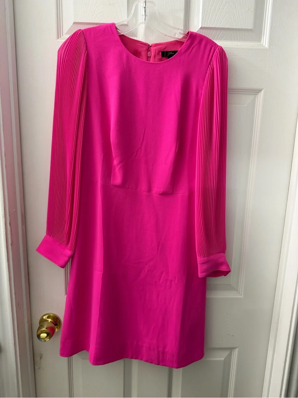 J. Crew Fuchsia Pleated Sleeve Long Sleeve Shift Dress